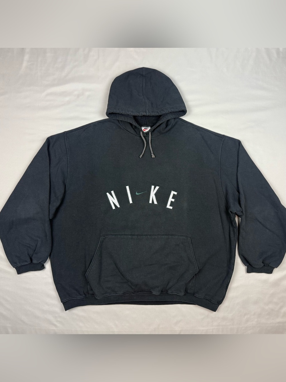 Vtg 90s Nike Mens Hoodie Sweatshirt 2XL Center Swoosh Spell Out Black A7